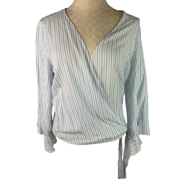 Medium Pop Sugar Women's Wrap Blouse Banded Bottom Bell Sleeve - Picture 1 of 8